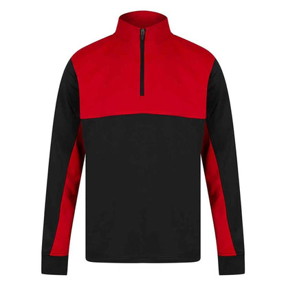 Black-Red - Front - Finden & Hales Childrens-Kids Quarter Zip Fleece Top