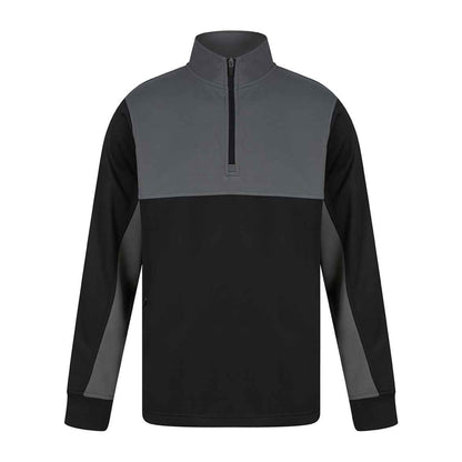 Black-Gunmetal Grey - Front - Finden & Hales Childrens-Kids Quarter Zip Fleece Top
