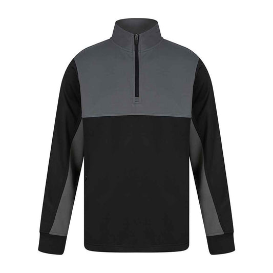 Black-Gunmetal Grey - Front - Finden & Hales Childrens-Kids Quarter Zip Fleece Top