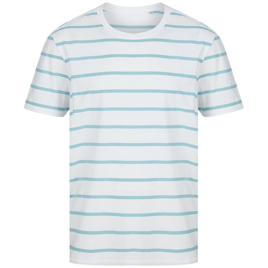 White-Duck Egg Blue - Front - Front Row Unisex Adult Striped T-Shirt