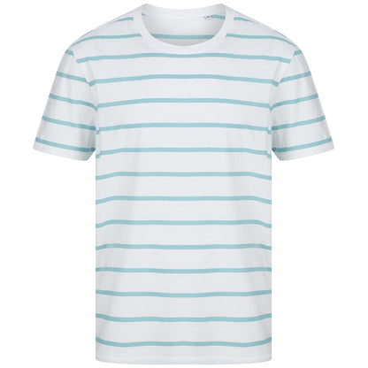 White-Duck Egg Blue - Front - Front Row Unisex Adult Striped T-Shirt