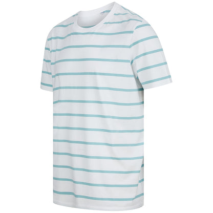White-Duck Egg Blue - Pack Shot - Front Row Unisex Adult Striped T-Shirt
