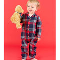 Red-Navy - Back - Larkwood Baby Tartan Sleepsuit