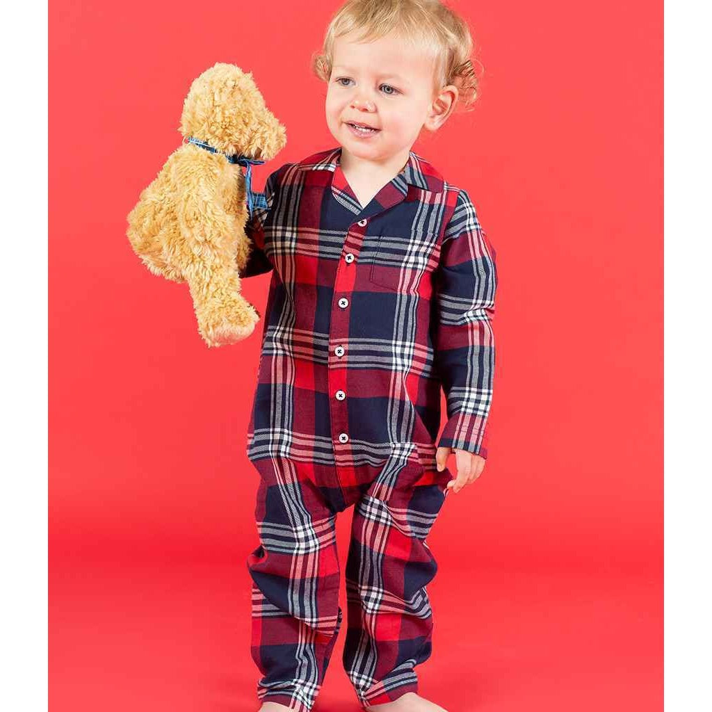 Red-Navy - Back - Larkwood Baby Tartan Sleepsuit