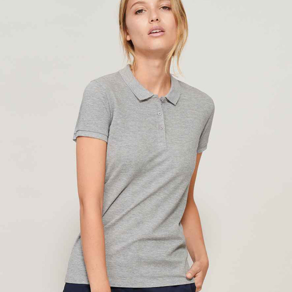 Grey - Back - SOLS Womens-Ladies Planet Marl Pique Organic Polo Shirt