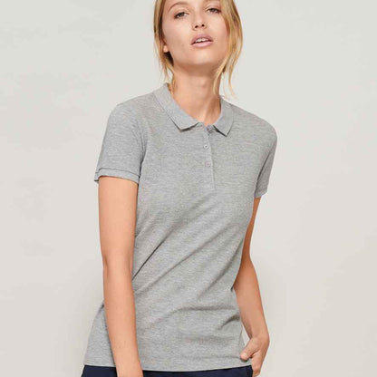 Grey - Back - SOLS Womens-Ladies Planet Marl Pique Organic Polo Shirt