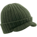Olive Green - Front - Beechfield Peaked Beanie
