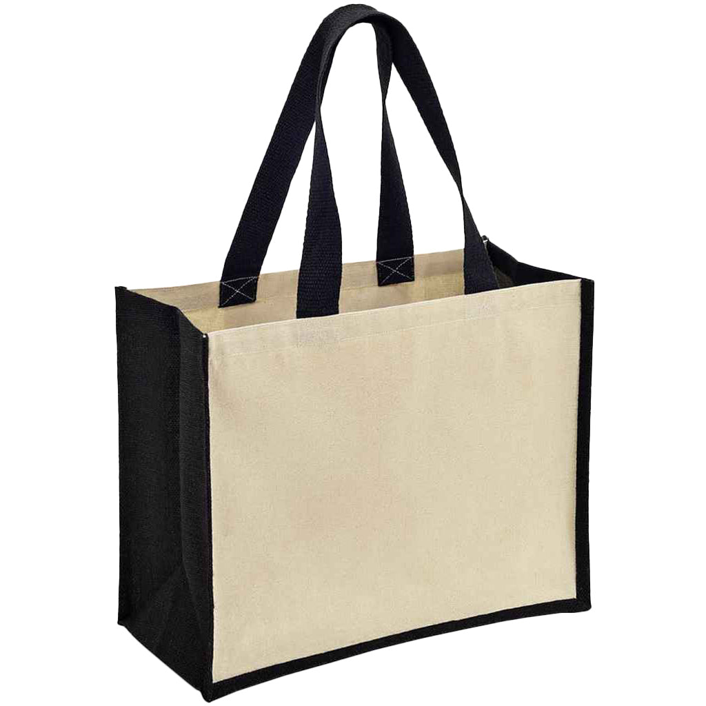 Natural-Black - Front - Brand Lab Jute Canvas Shopper