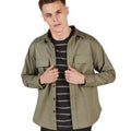 Khaki - Back - Front Row Mens Cotton Drill Overshirt