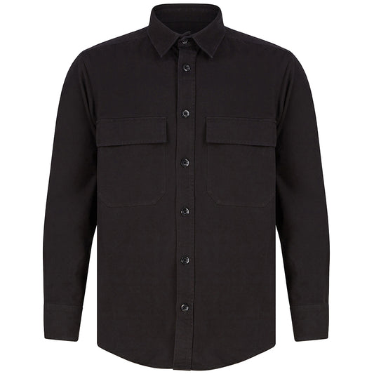 Black - Front - Front Row Mens Cotton Drill Overshirt