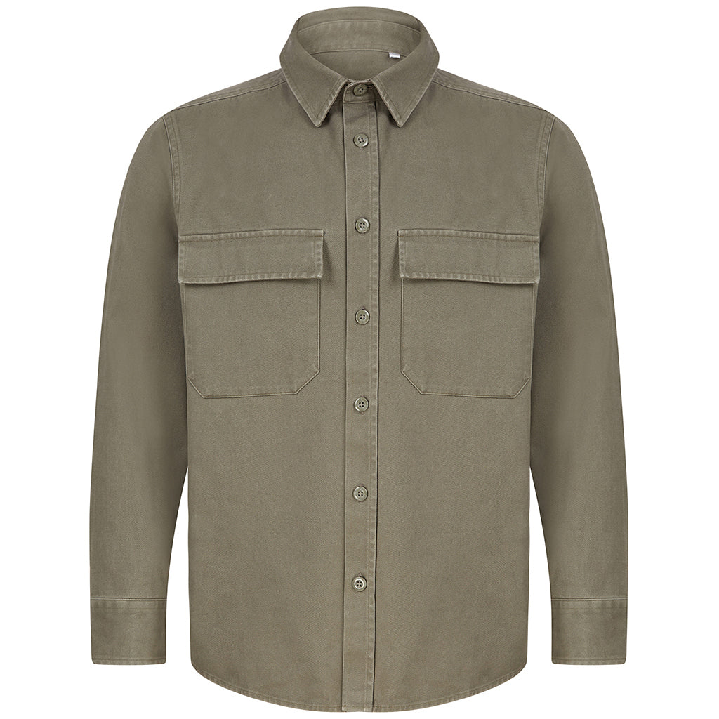 Khaki - Front - Front Row Mens Cotton Drill Overshirt