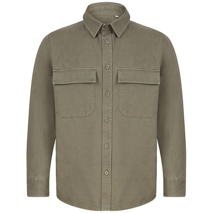 Khaki - Front - Front Row Mens Cotton Drill Overshirt