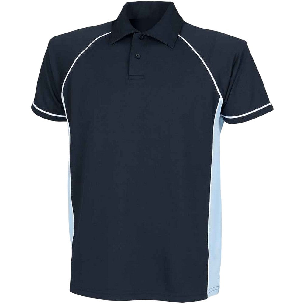Navy-Sky Blue-White - Front - Finden & Hales Childrens-Kids Piped Performance Polo Shirt