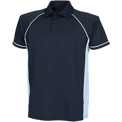 Navy-Sky Blue-White - Front - Finden & Hales Childrens-Kids Piped Performance Polo Shirt