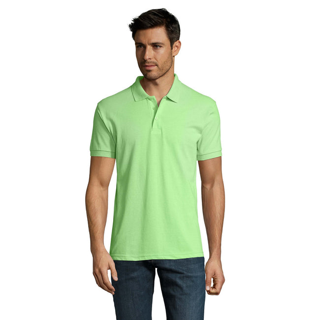 Apple Green - Back - SOLs Mens Prime Pique Plain Short Sleeve Polo Shirt