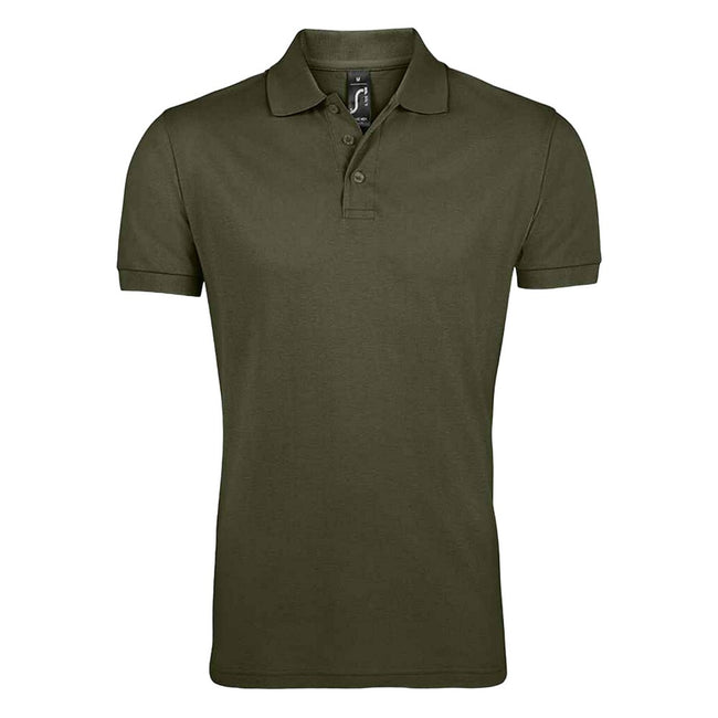 Army - Front - SOLs Mens Prime Pique Plain Short Sleeve Polo Shirt