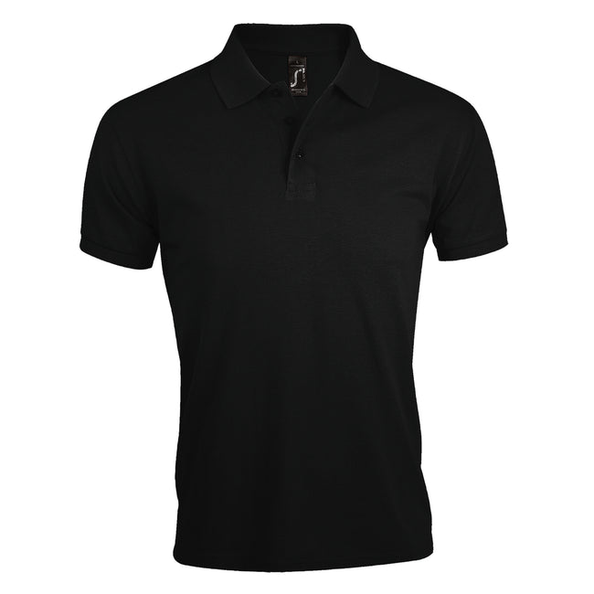 Black - Front - SOLs Mens Prime Pique Plain Short Sleeve Polo Shirt