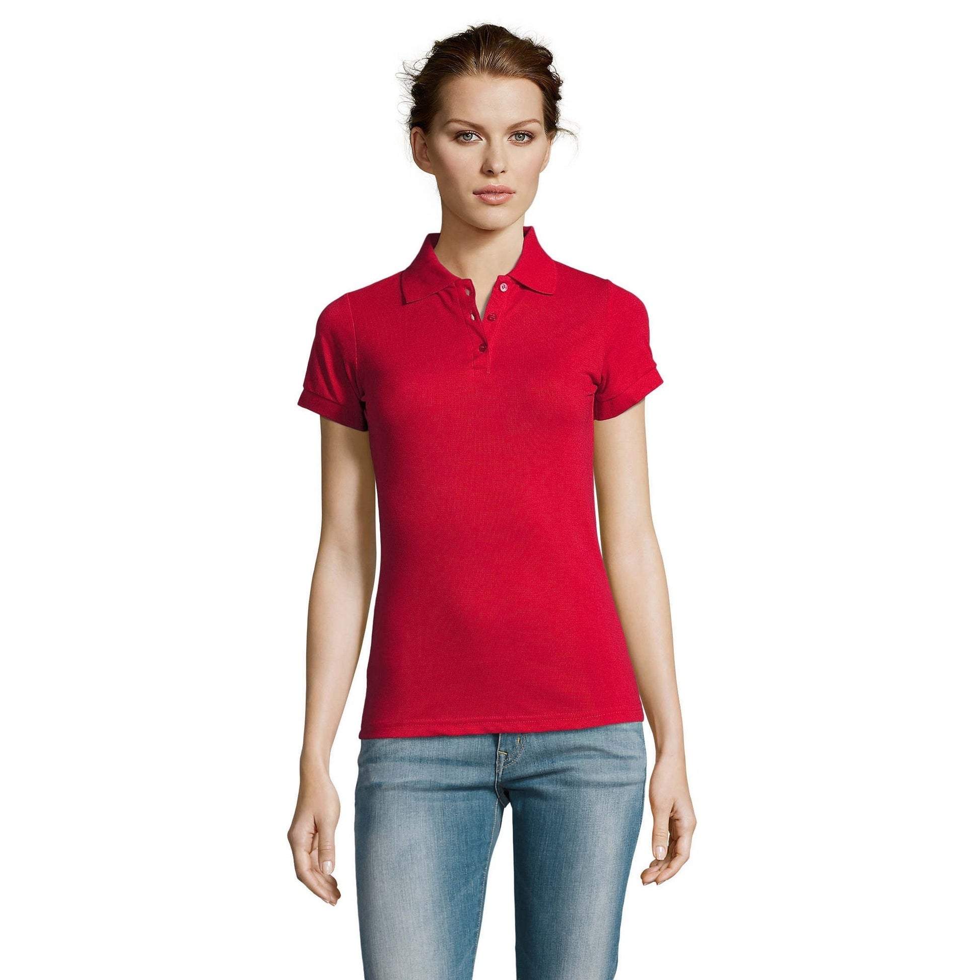 Red - Side - SOLs Womens-Ladies Prime Pique Polo Shirt