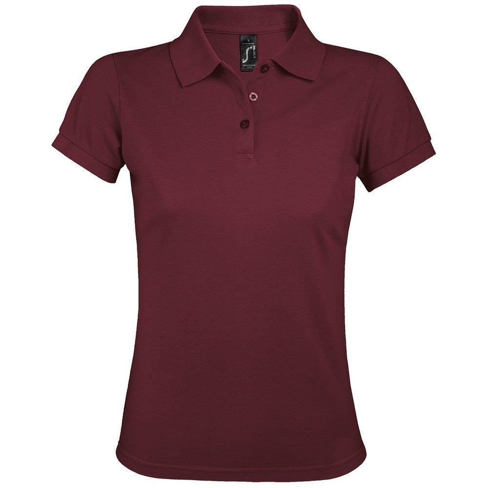 Burgundy - Front - SOLs Womens-Ladies Prime Pique Polo Shirt