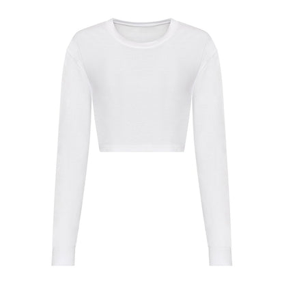 Solid White - Front - Awdis Womens-Ladies Long-Sleeved Crop T-Shirt