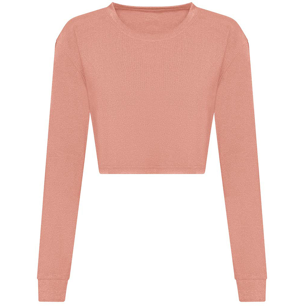 Dusty Pink - Front - Awdis Womens-Ladies Long-Sleeved Crop T-Shirt