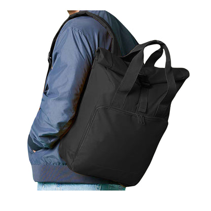 Black - Back - Bagbase Roll Top Recycled Twin Handle Laptop Backpack