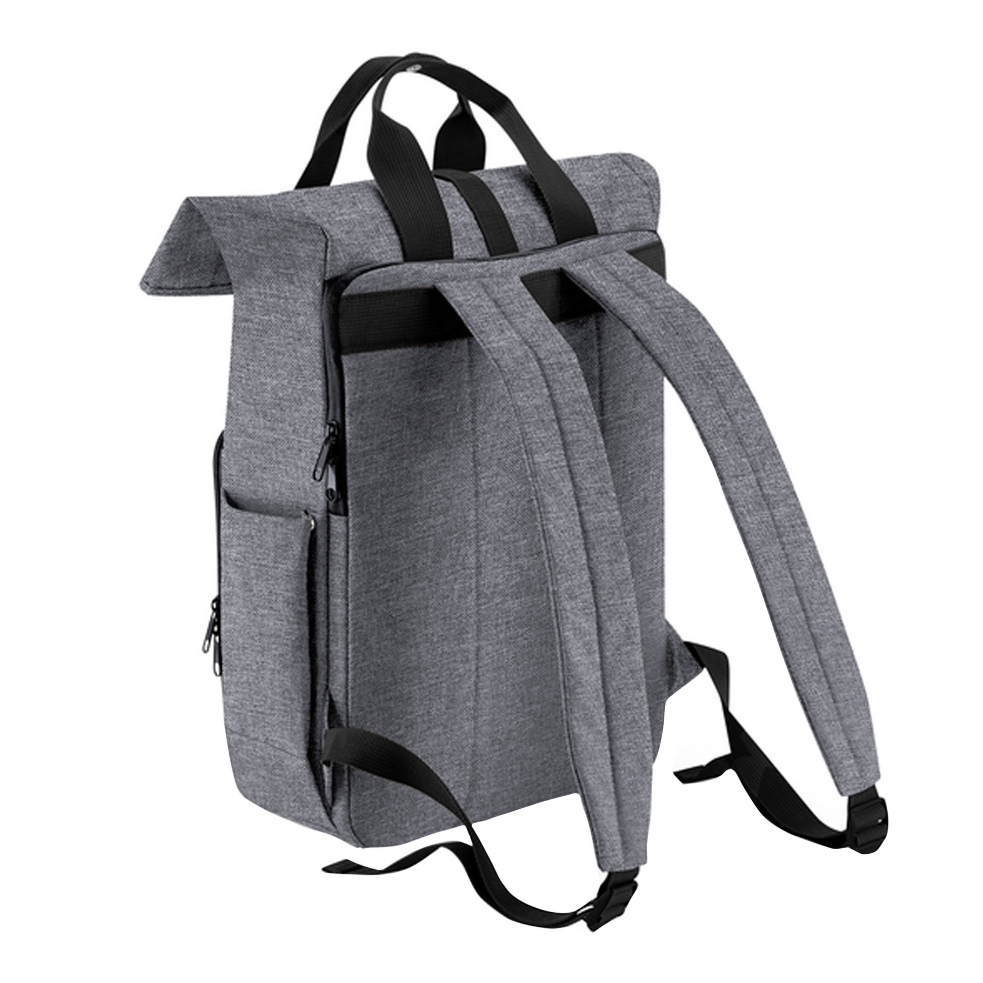 Grey Marl - Back - Bagbase Roll Top Recycled Twin Handle Laptop Backpack