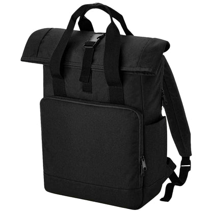 Black - Front - Bagbase Roll Top Recycled Twin Handle Laptop Backpack