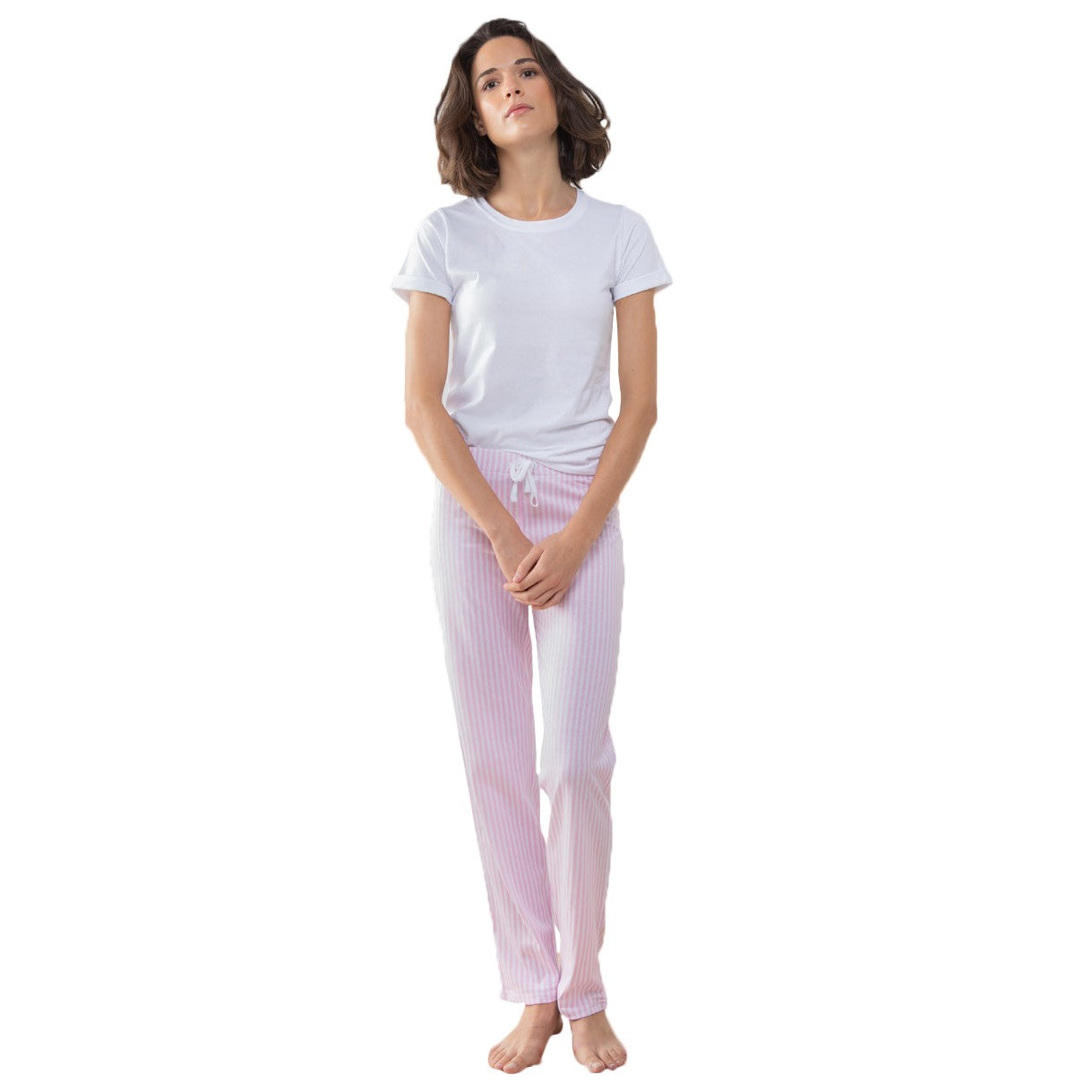 White-Pink - Back - Towel City Womens-Ladies Striped Long Pyjama Set