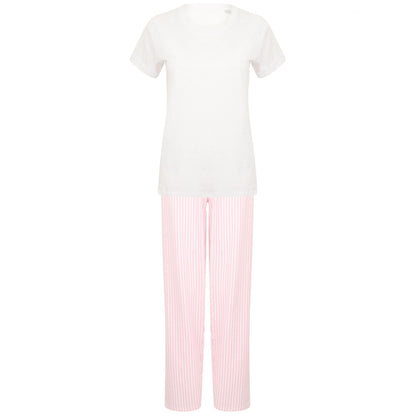 White-Pink - Front - Towel City Womens-Ladies Striped Long Pyjama Set