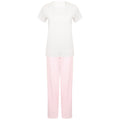 White-Pink - Front - Towel City Womens-Ladies Striped Long Pyjama Set