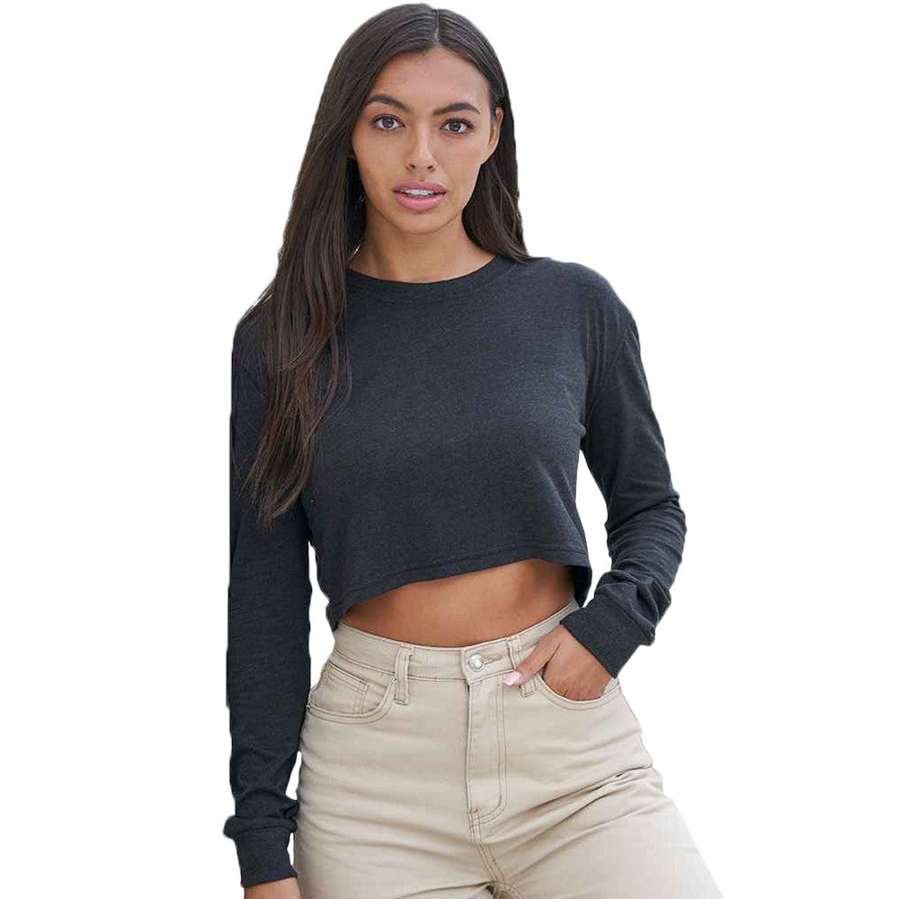 Black - Back - Awdis Womens-Ladies Heather Crop T-Shirt