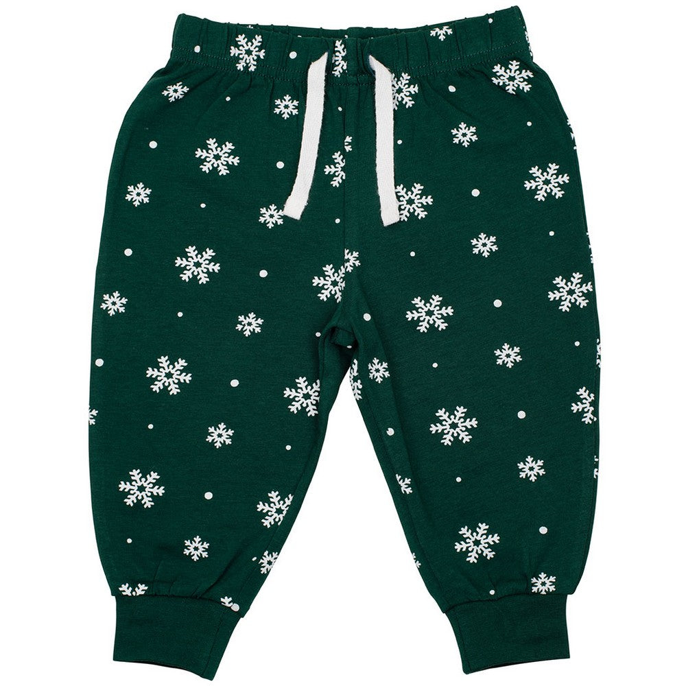 Bottle Green-White - Front - Larkwood Baby Snowflake Lounge Pants