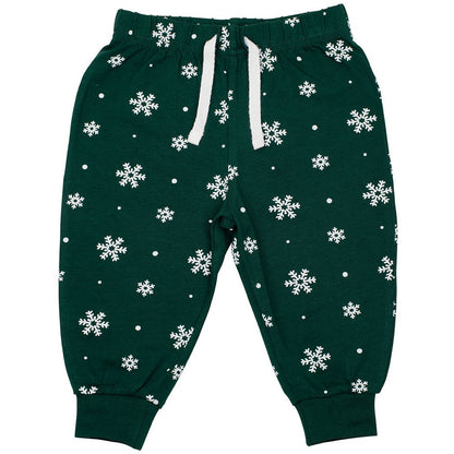 Bottle Green-White - Front - Larkwood Baby Snowflake Lounge Pants