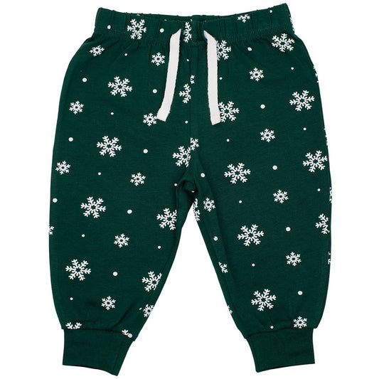 Bottle Green-White - Front - Larkwood Baby Snowflake Lounge Pants