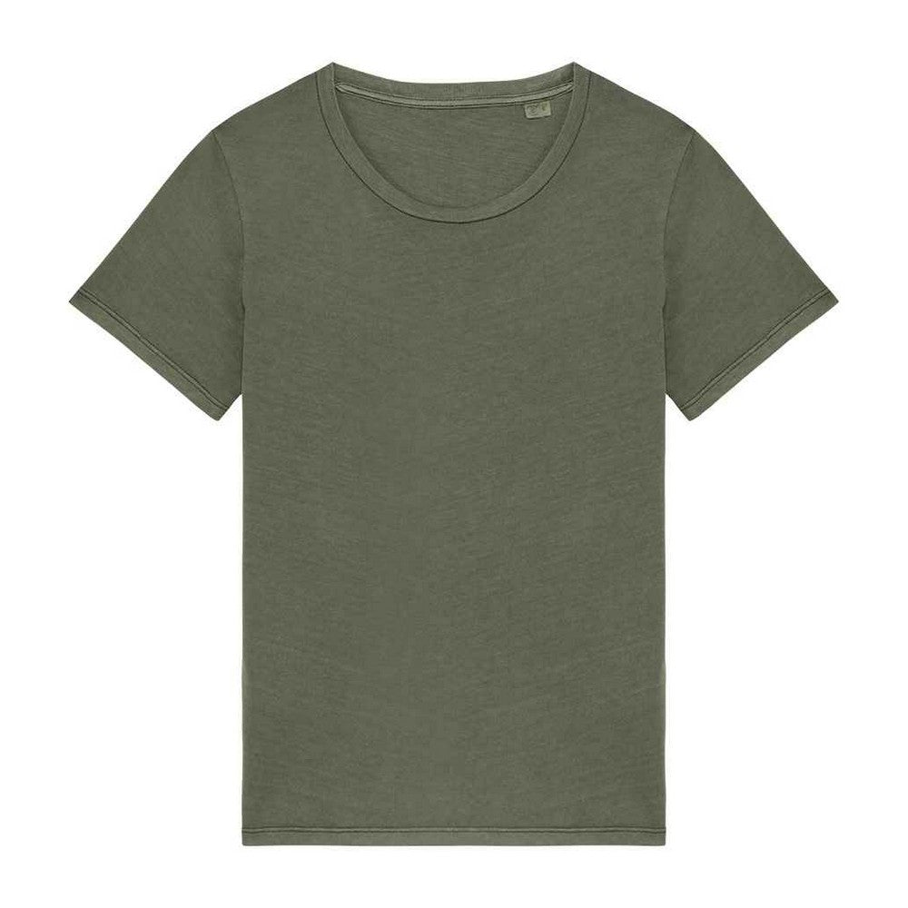 Khaki - Front - Native Spirit Womens-Ladies Faded Washed T-Shirt
