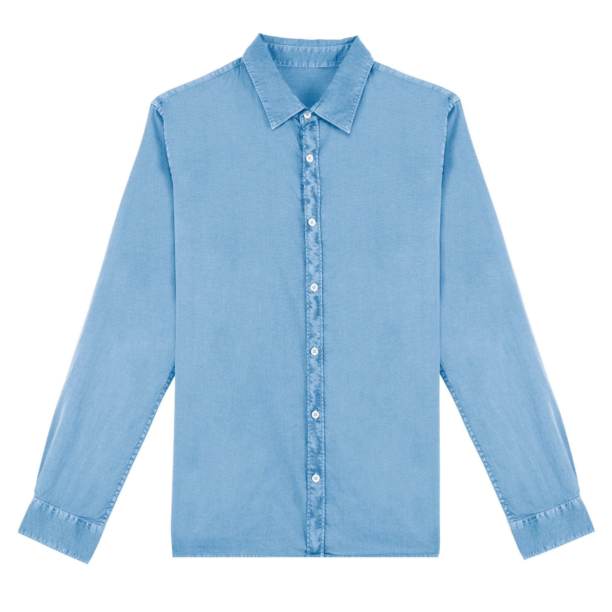 Cool Blue - Front - Native Spirit Mens Washed Long-Sleeved Shirt