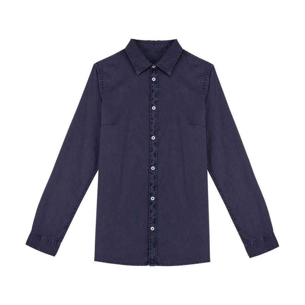 Navy Blue - Front - Native Spirit Womens-Ladies Washed Long-Sleeved Shirt
