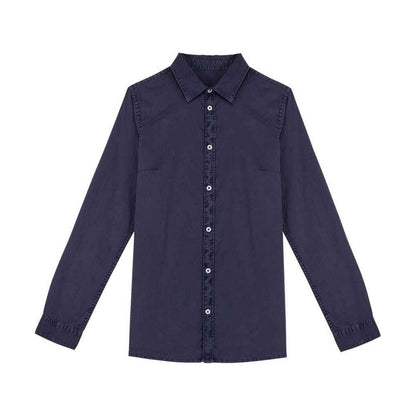 Navy Blue - Front - Native Spirit Womens-Ladies Washed Long-Sleeved Shirt