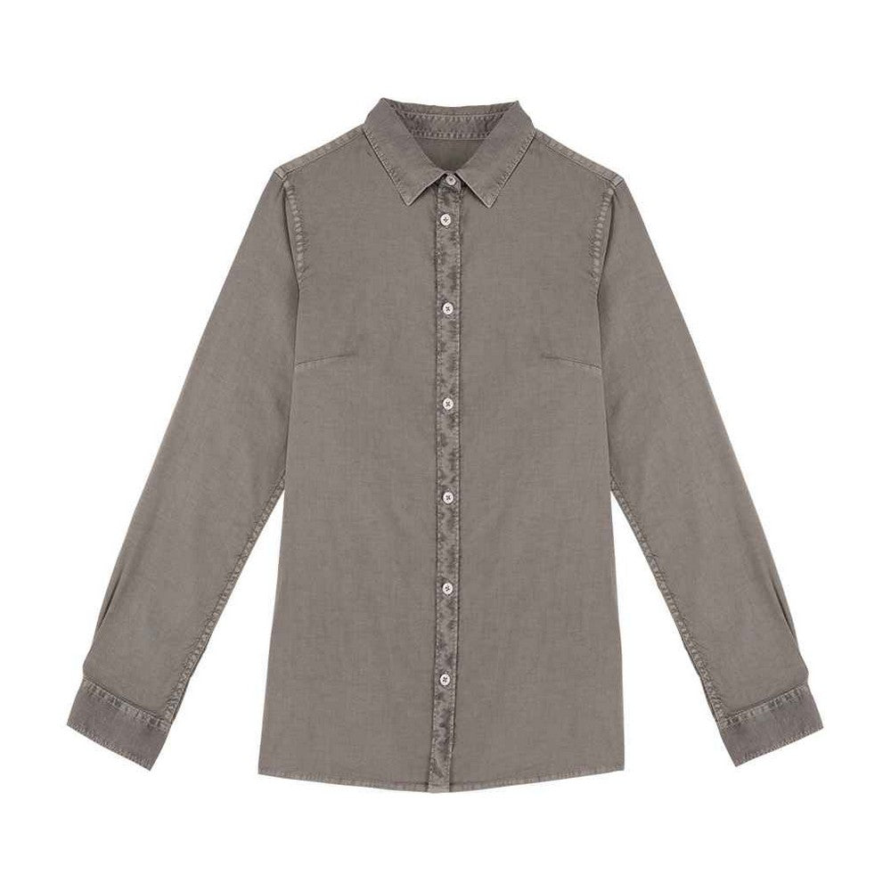 Pale Khaki - Front - Native Spirit Womens-Ladies Washed Long-Sleeved Shirt