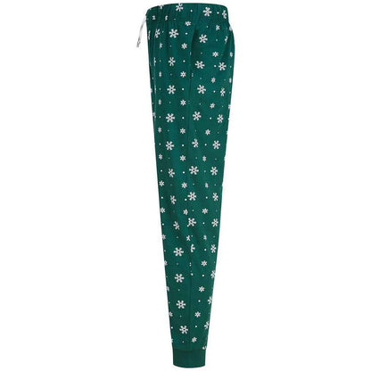 Bottle Green-White - Back - SF Unisex Adult Snowflake Cuffed Lounge Pants