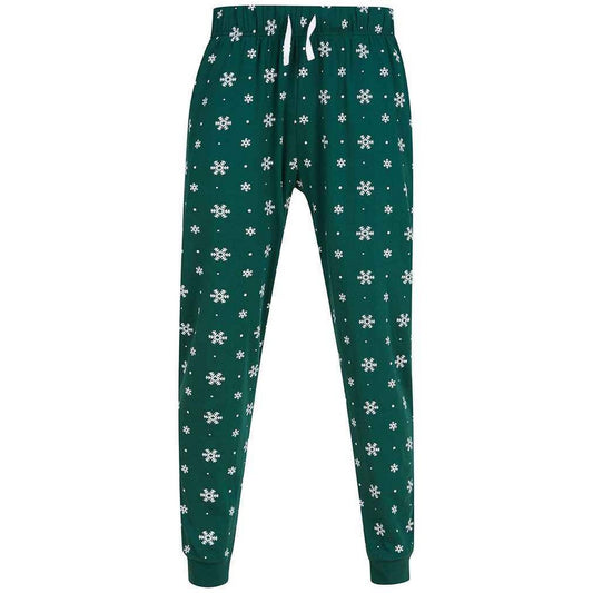 Bottle Green-White - Front - SF Unisex Adult Snowflake Cuffed Lounge Pants