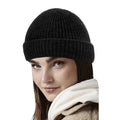 Black - Side - Beechfield Cosy Ribbed Marl Beanie