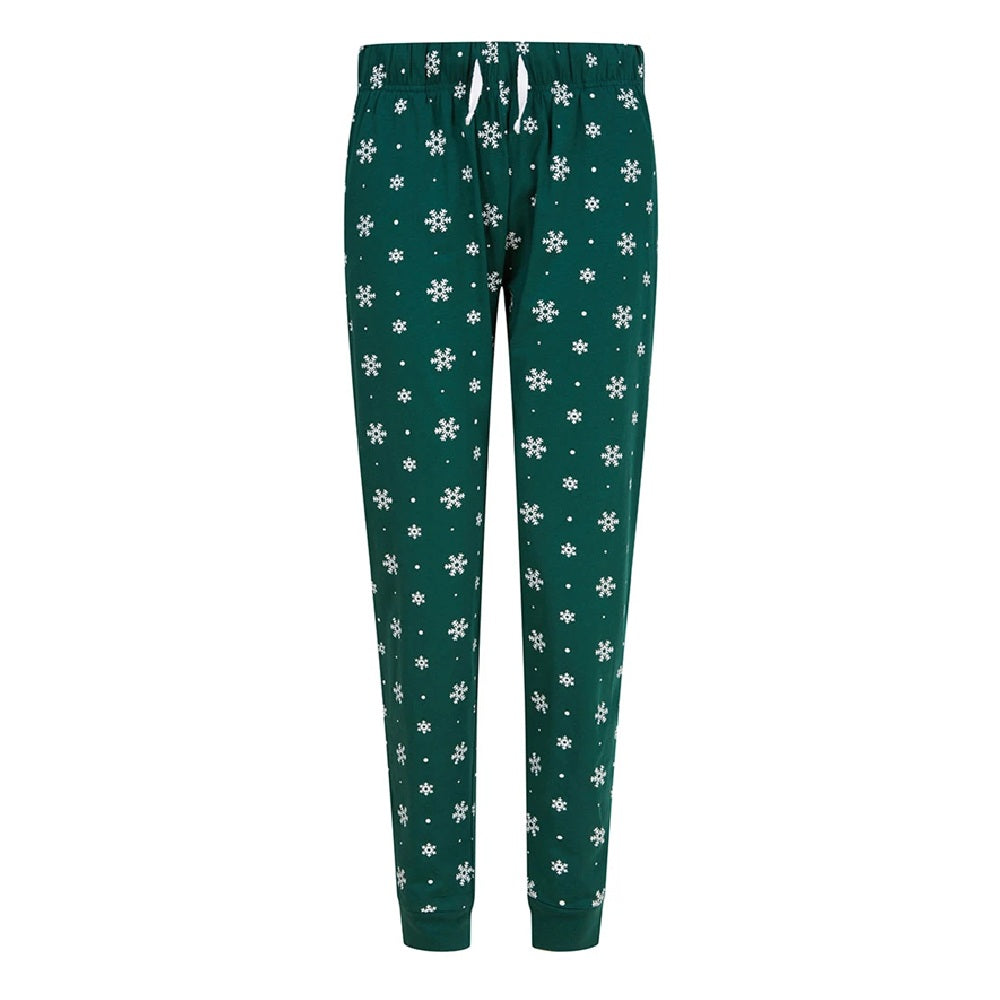 Bottle Green - Front - SF Minni Womens-Ladies Snowflake Lounge Pants