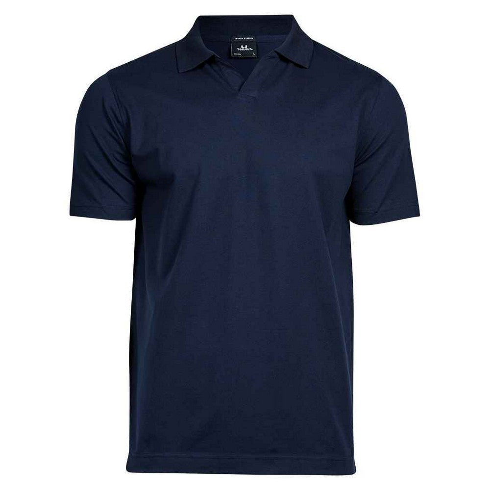 Navy - Front - Tee Jays Mens Stretch V Neck Polo Shirt