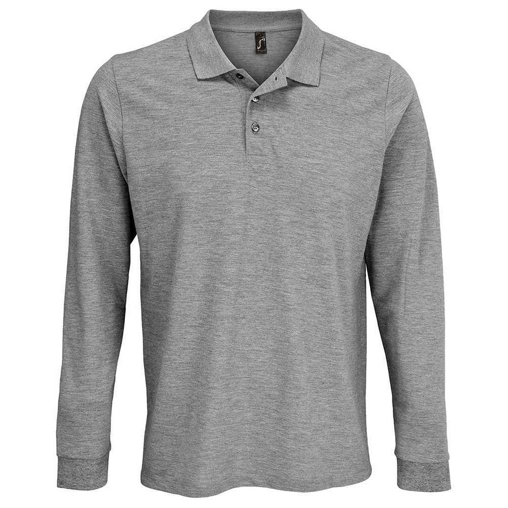 Grey Marl - Front - SOLS Unisex Adult Prime Pique Long-Sleeved Polo Shirt