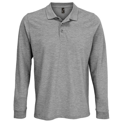 Grey Marl - Front - SOLS Unisex Adult Prime Pique Long-Sleeved Polo Shirt