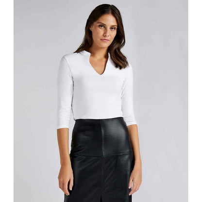 Black - Back - Kustom Kit Womens-Ladies Mandarin Collar 3-4 Sleeve Top