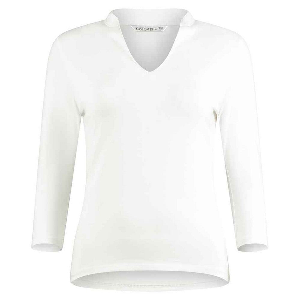 White - Front - Kustom Kit Womens-Ladies Mandarin Collar 3-4 Sleeve Top