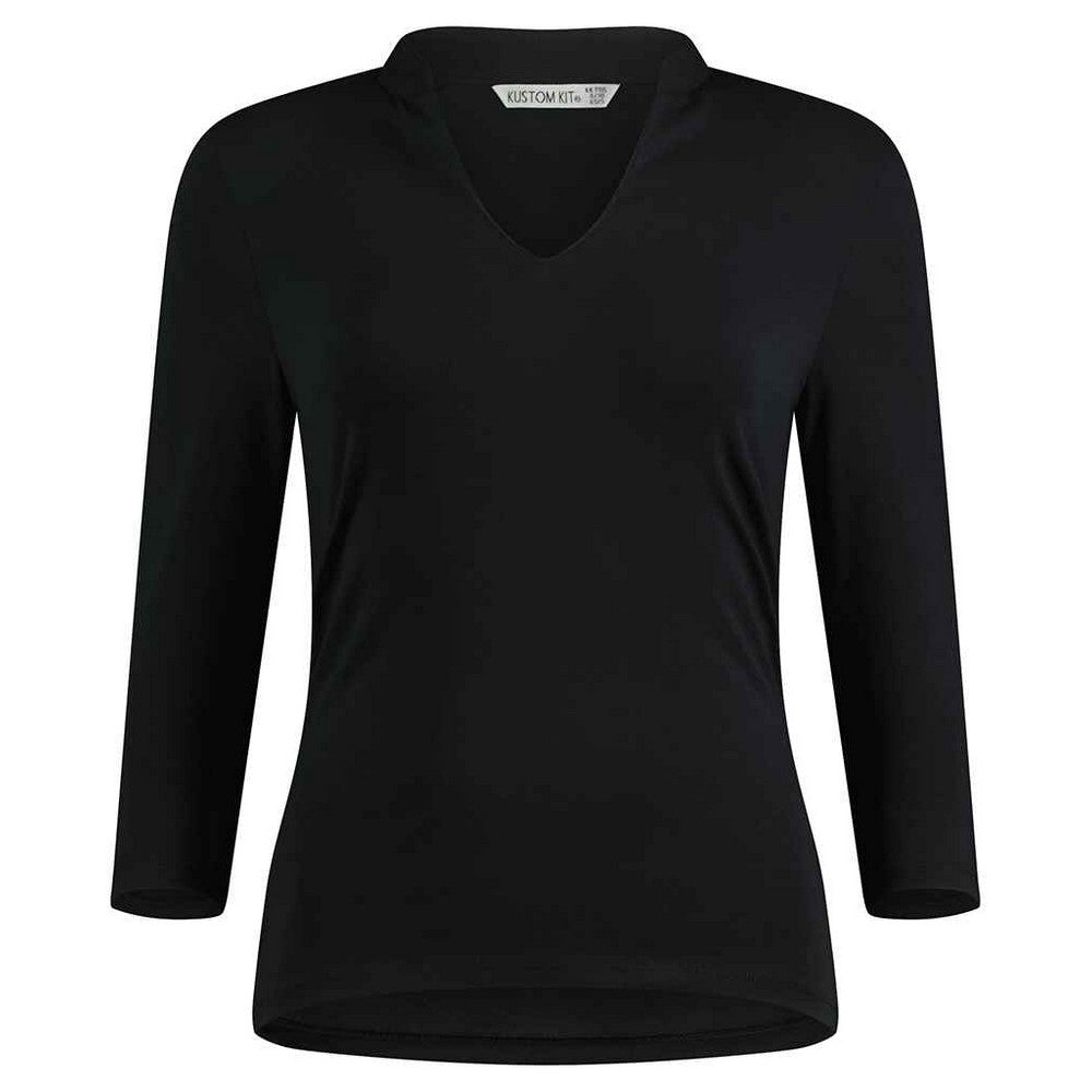 Black - Front - Kustom Kit Womens-Ladies Mandarin Collar 3-4 Sleeve Top